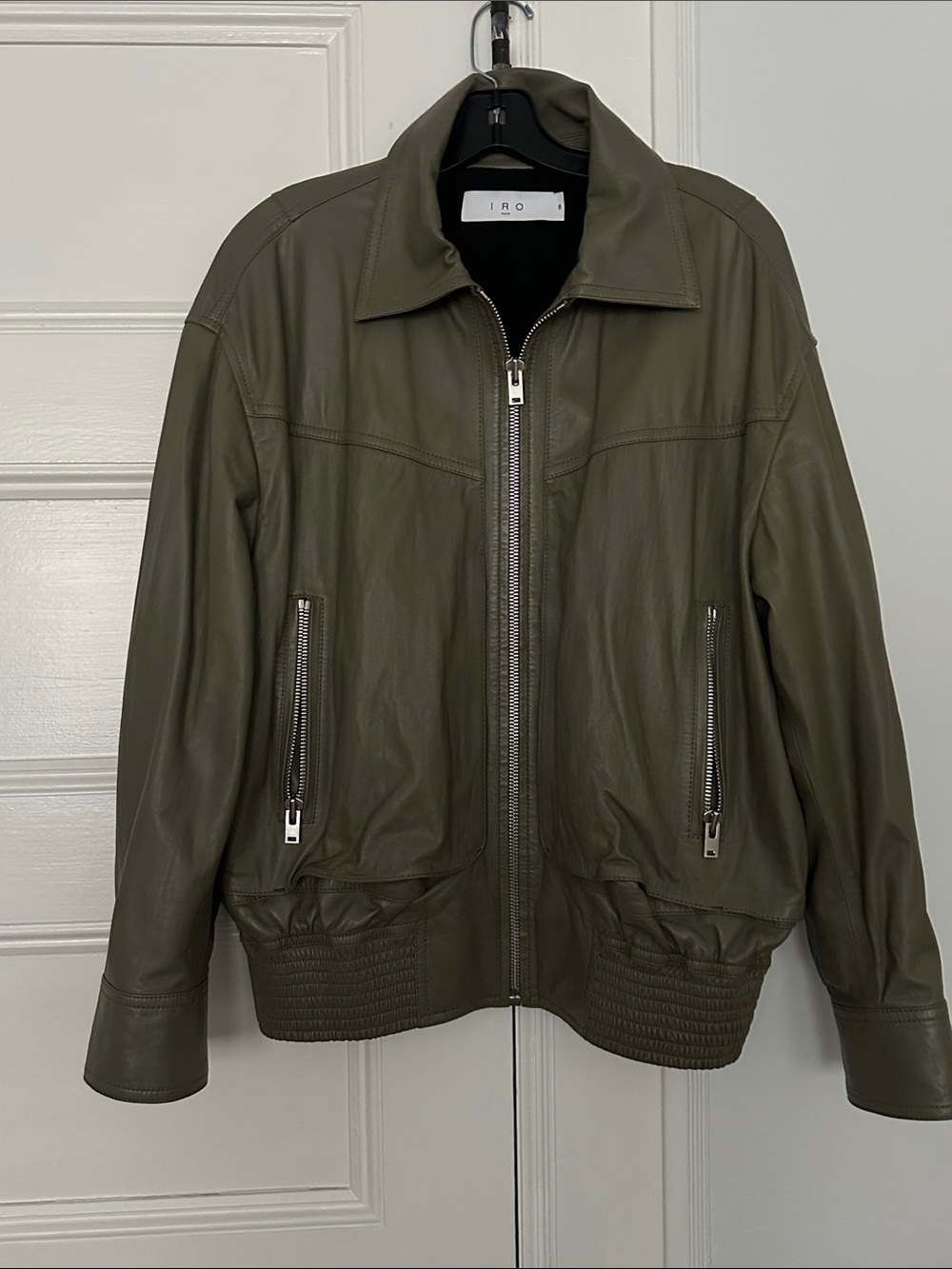 IRO Olive Green Leather Zip Jacket current season